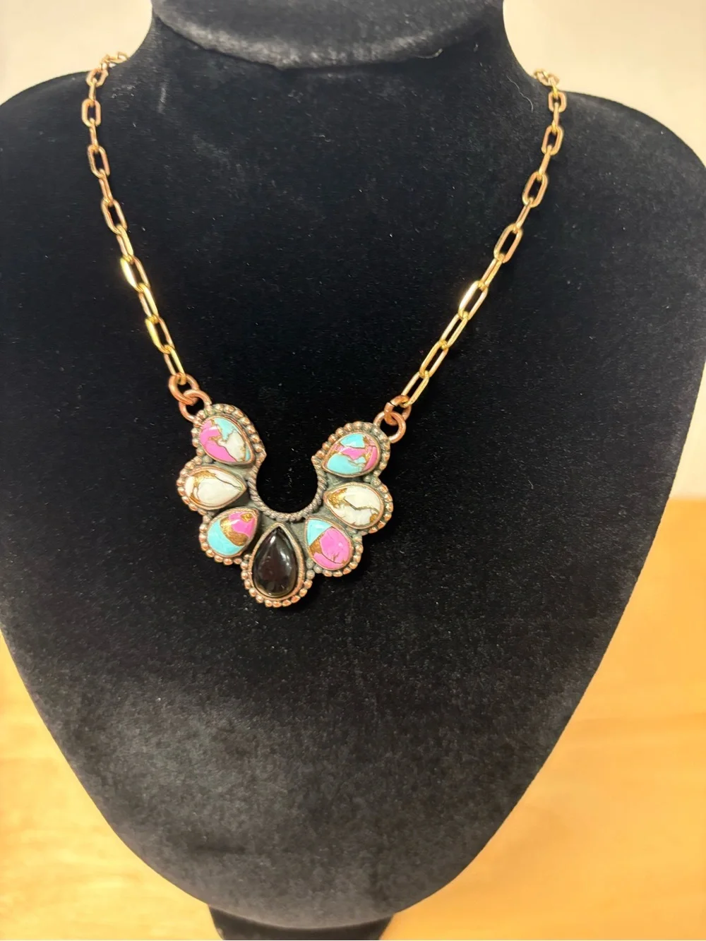 Cotton Candy and Black Onyx Naja statement necklace